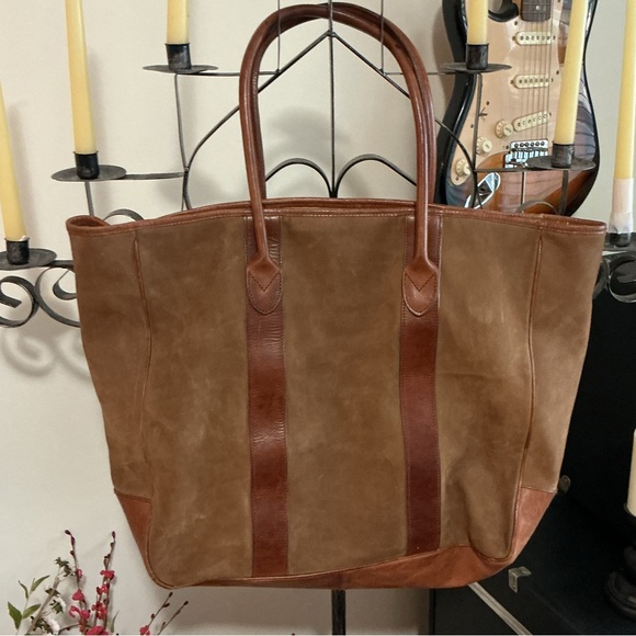 J. Crew Other - J CREW Vintage Brown Leather and Suede Large Tote Bag